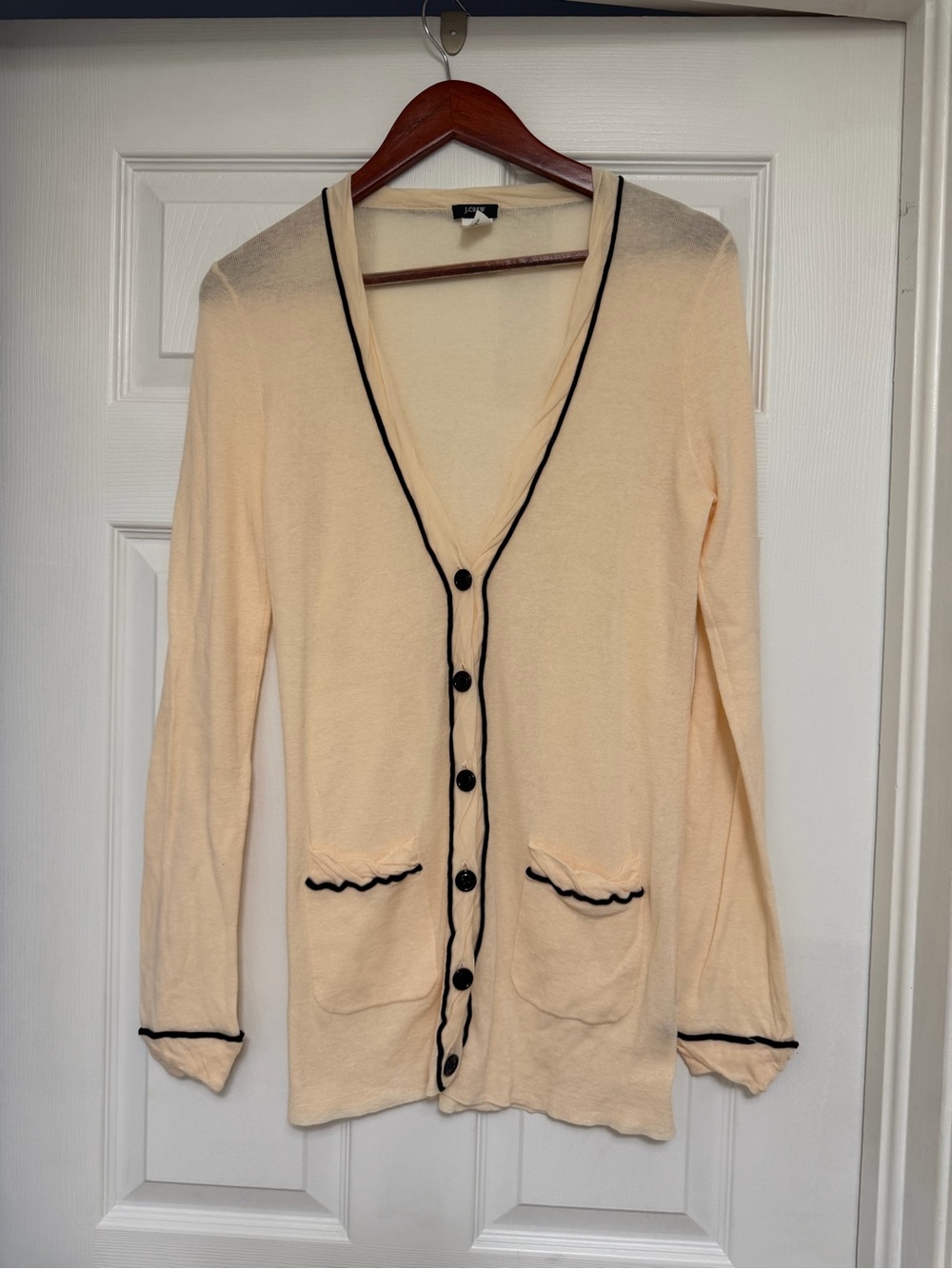 J. Crew Cream Cardigan with Black Trim